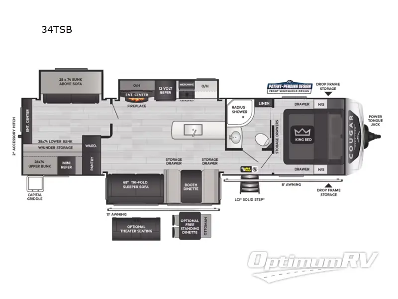 2024 Keystone Cougar Half-Ton 34TSB RV Floorplan Photo