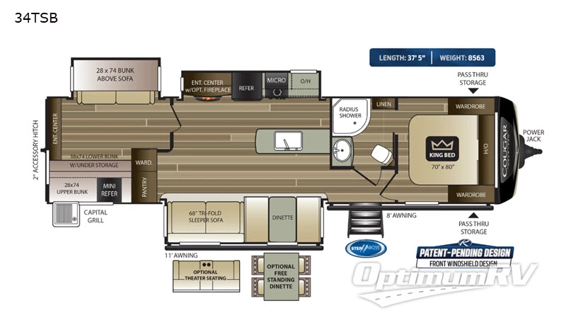 2020 Keystone Cougar Half-Ton 34TSB RV Floorplan Photo