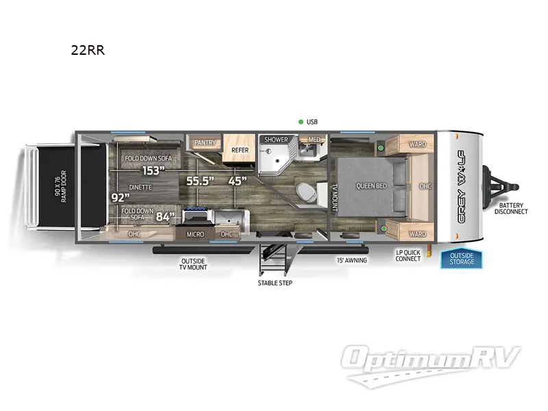 2023 Forest River Cherokee Grey Wolf 22RR RV Floorplan Photo