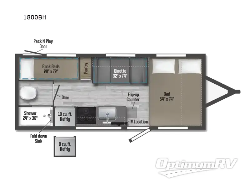 2024 Winnebago Towables Micro Minnie 1800BH RV Floorplan Photo