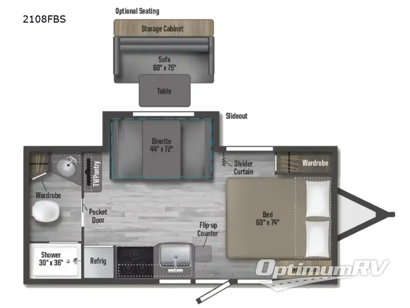 2022 Winnebago Towables Micro Minnie FLX 2108FBS Floorplan Photo