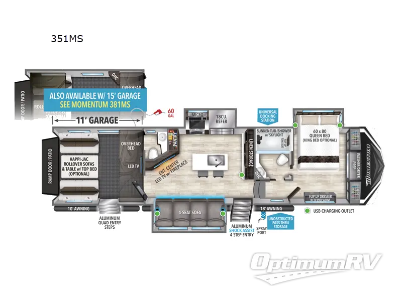 2022 Grand Design Momentum M-Class 351MS-R RV Floorplan Photo