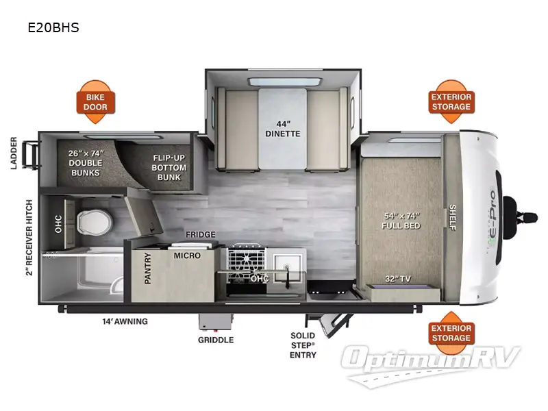 2023 Forest River Flagstaff E-Pro E20BHS RV Floorplan Photo