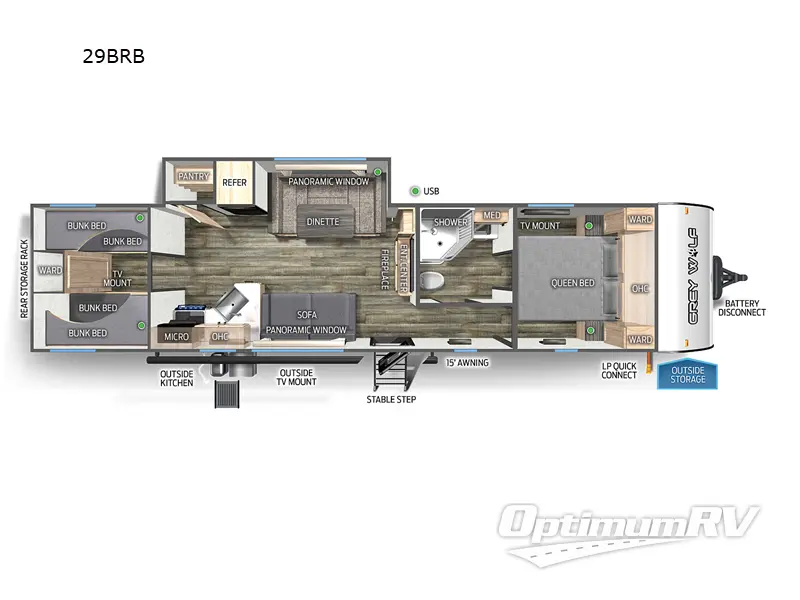 2023 Forest River Cherokee Grey Wolf 29BRB RV Floorplan Photo