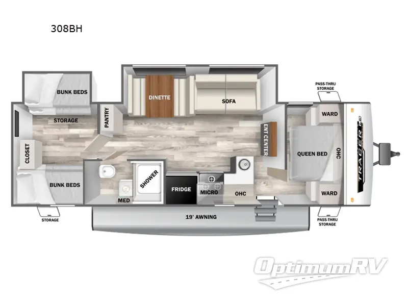 2025 Prime Time Tracer 308BH Floorplan Photo