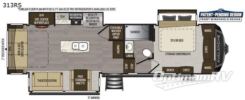 2020 Keystone Avalanche 313RS RV Floorplan Photo