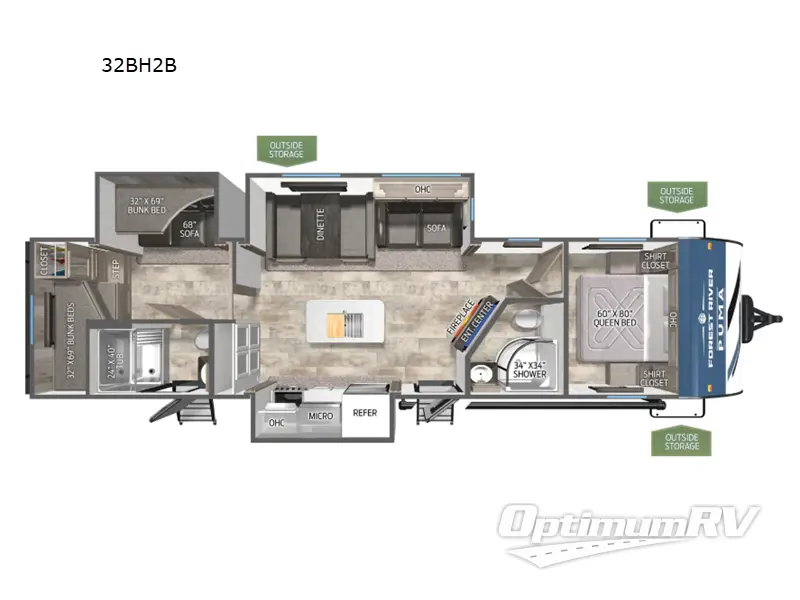 2026 Forest River Puma 32BH2B Floorplan Photo
