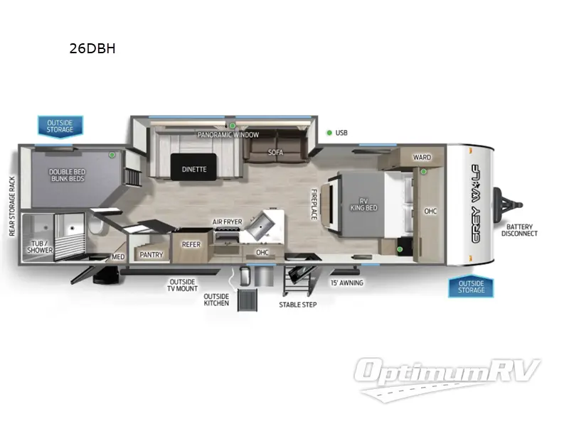 2026 Forest River Cherokee Grey Wolf 26DBH RV Floorplan Photo