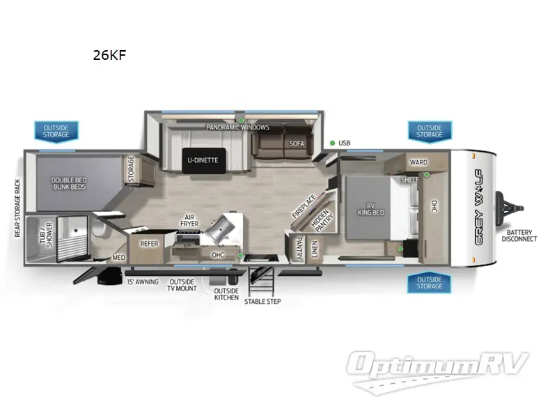 2026 Forest River Cherokee Grey Wolf 26KF Floorplan Photo
