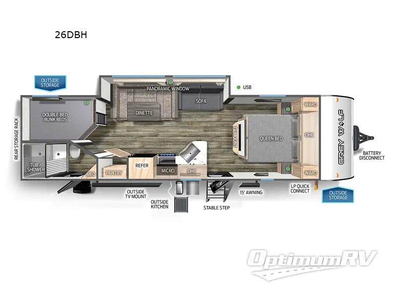 2023 Forest River Cherokee Grey Wolf 26DBH RV Floorplan Photo
