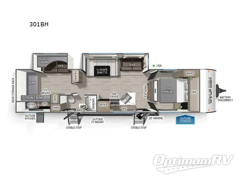 2026 Forest River Cherokee Wolf Den 301BH RV Floorplan Photo
