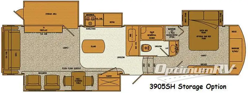 2015 Lifestyle Luxury RV Alfa Gold 3905SH Storage Area Option Floorplan Photo
