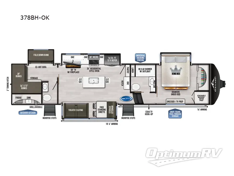 2024 East To West Ahara 378BH-OK Floorplan Photo
