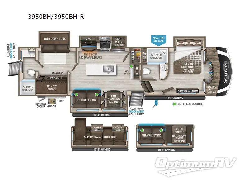 2022 Grand Design Solitude S-Class 3950BH RV Floorplan Photo