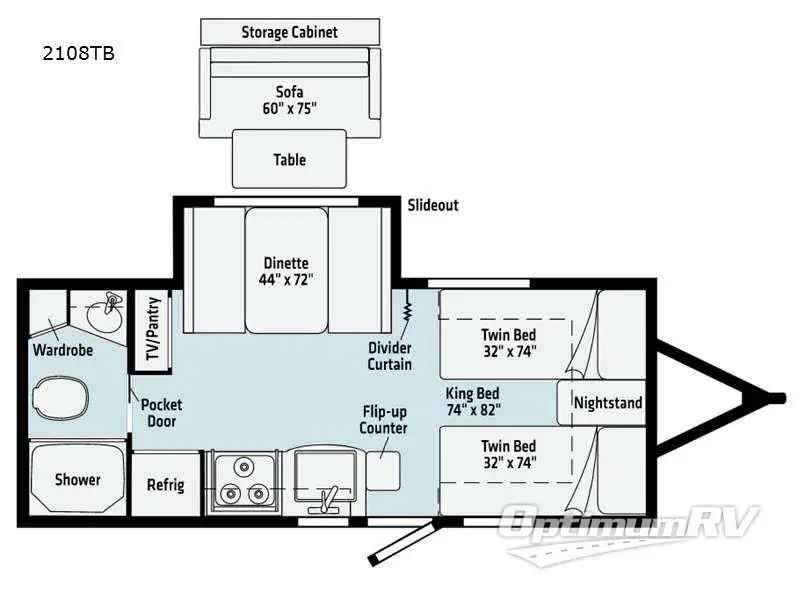 2021 Winnebago Towables Micro Minnie 2108TB RV Floorplan Photo