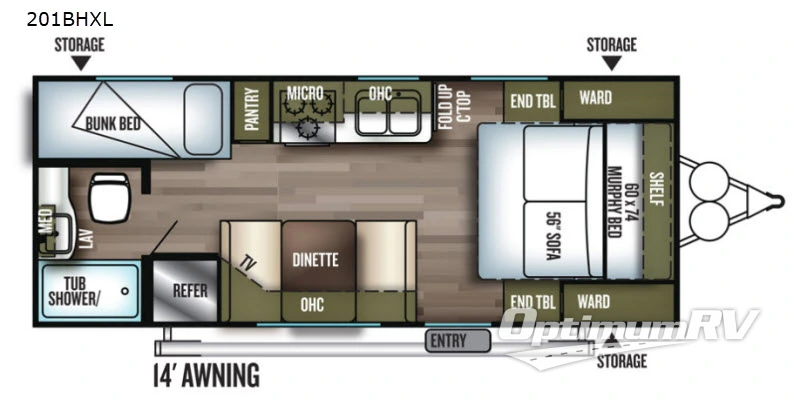 2018 Forest River Wildwood X-Lite 201BHXL RV Floorplan Photo