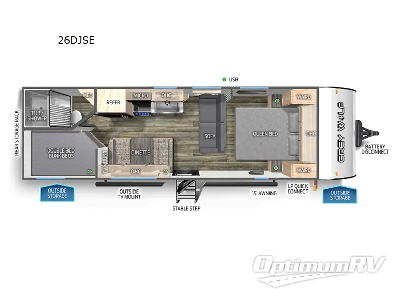 2022 Forest River Cherokee Grey Wolf 26DJSE RV Floorplan Photo