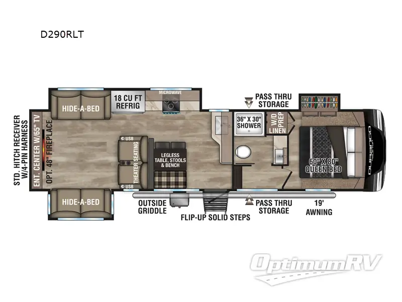 2024 KZ Durango Half-Ton D290RLT RV Floorplan Photo