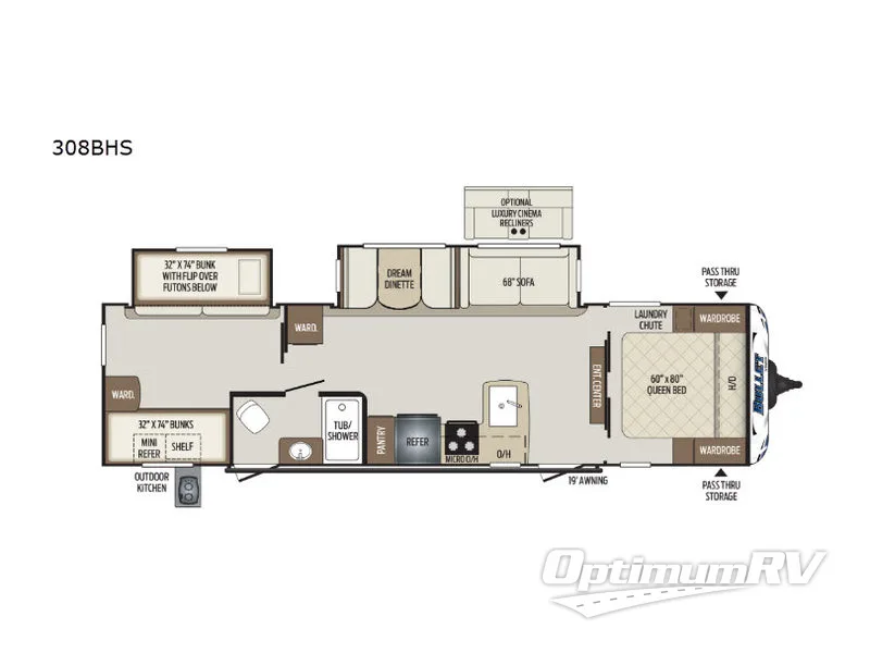 2019 Keystone Bullet 308BHS RV Floorplan Photo