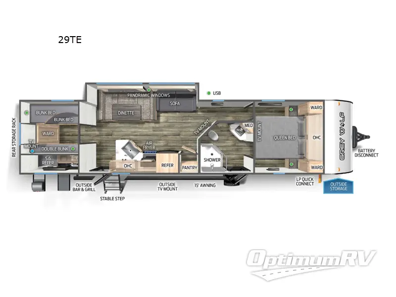 2025 Forest River Cherokee Grey Wolf 29TE RV Floorplan Photo