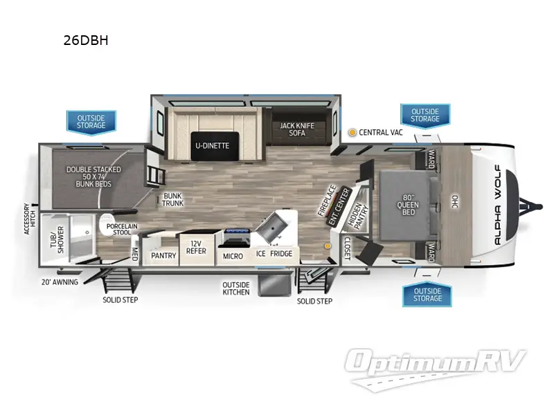 2025 Forest River Cherokee Alpha Wolf 26DBH RV Floorplan Photo