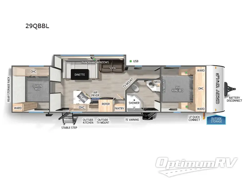2025 Forest River Cherokee Grey Wolf Black label 29QBBL Floorplan Photo