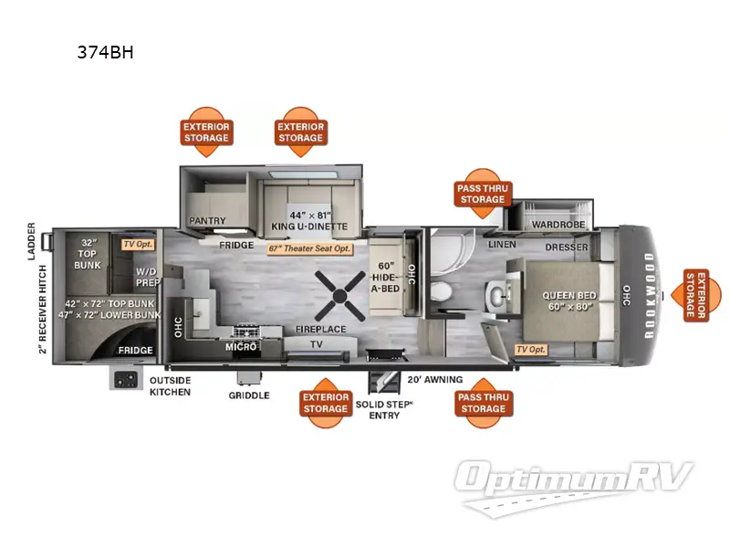 2024 Forest River Rockwood Signature 374BH RV Floorplan Photo