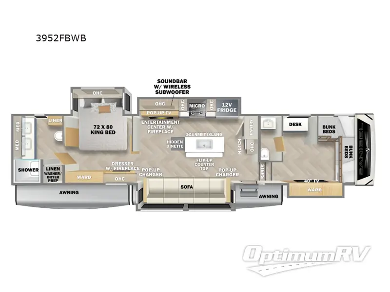 2025 Prime Time Sanibel 3952FBWB RV Floorplan Photo