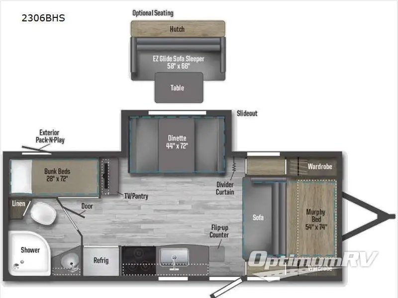 2022 Winnebago Towables Micro Minnie 2306BHS RV Floorplan Photo